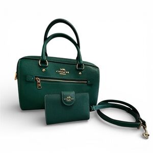 Coach Rowan Emerald Green Medium Satchel with matching wallet